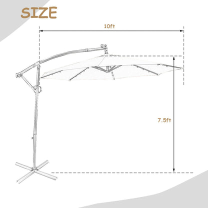 10 ft 360° Rotation Solar Powered LED Patio Offset Umbrella - 8 Colors