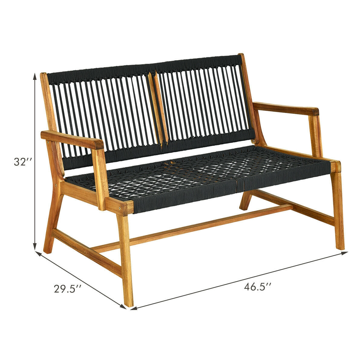 2-Person Acacia Wood Yard Bench for Balcony and Patio - Black