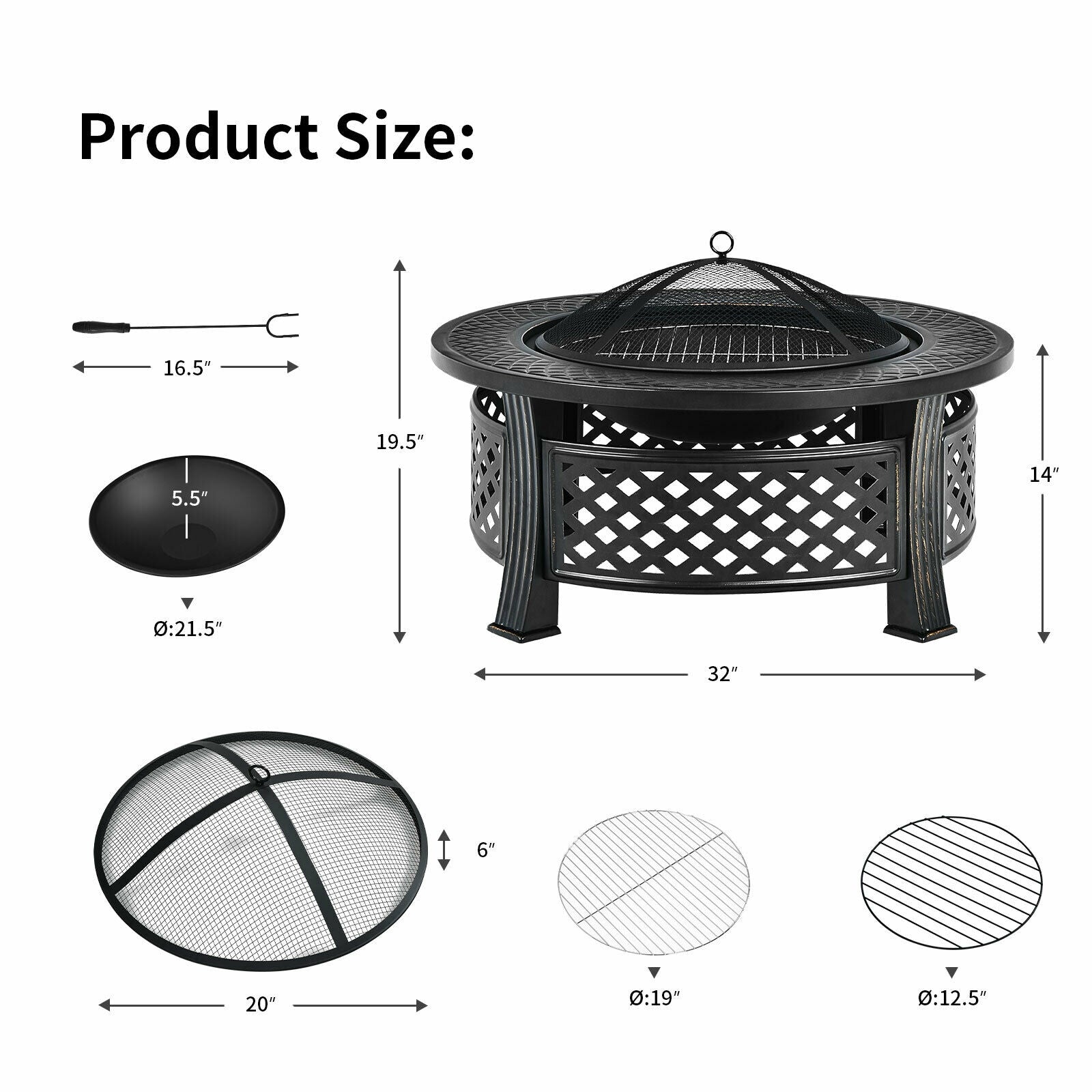 Outdoor Fire Pit with BBQ Grill and High-Temp Resistance Finish
