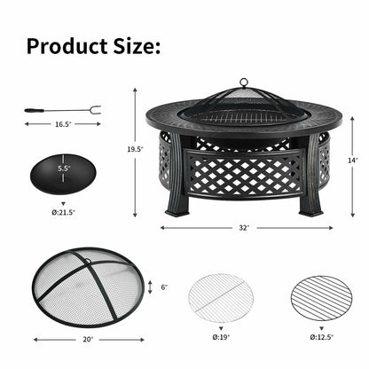 Outdoor Fire Pit with BBQ Grill and High-Temp Resistance Finish