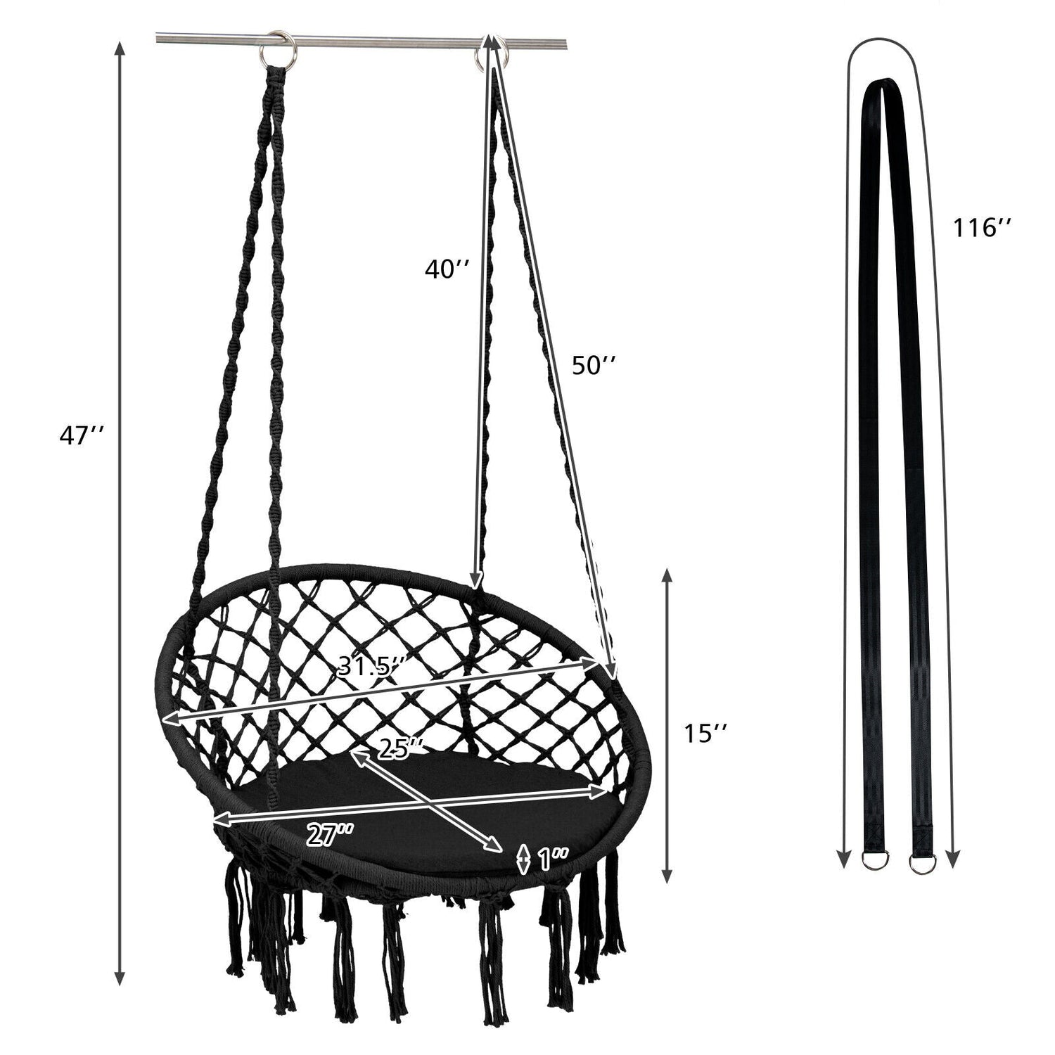 Cushioned Hammock Chair with Hanging Kit