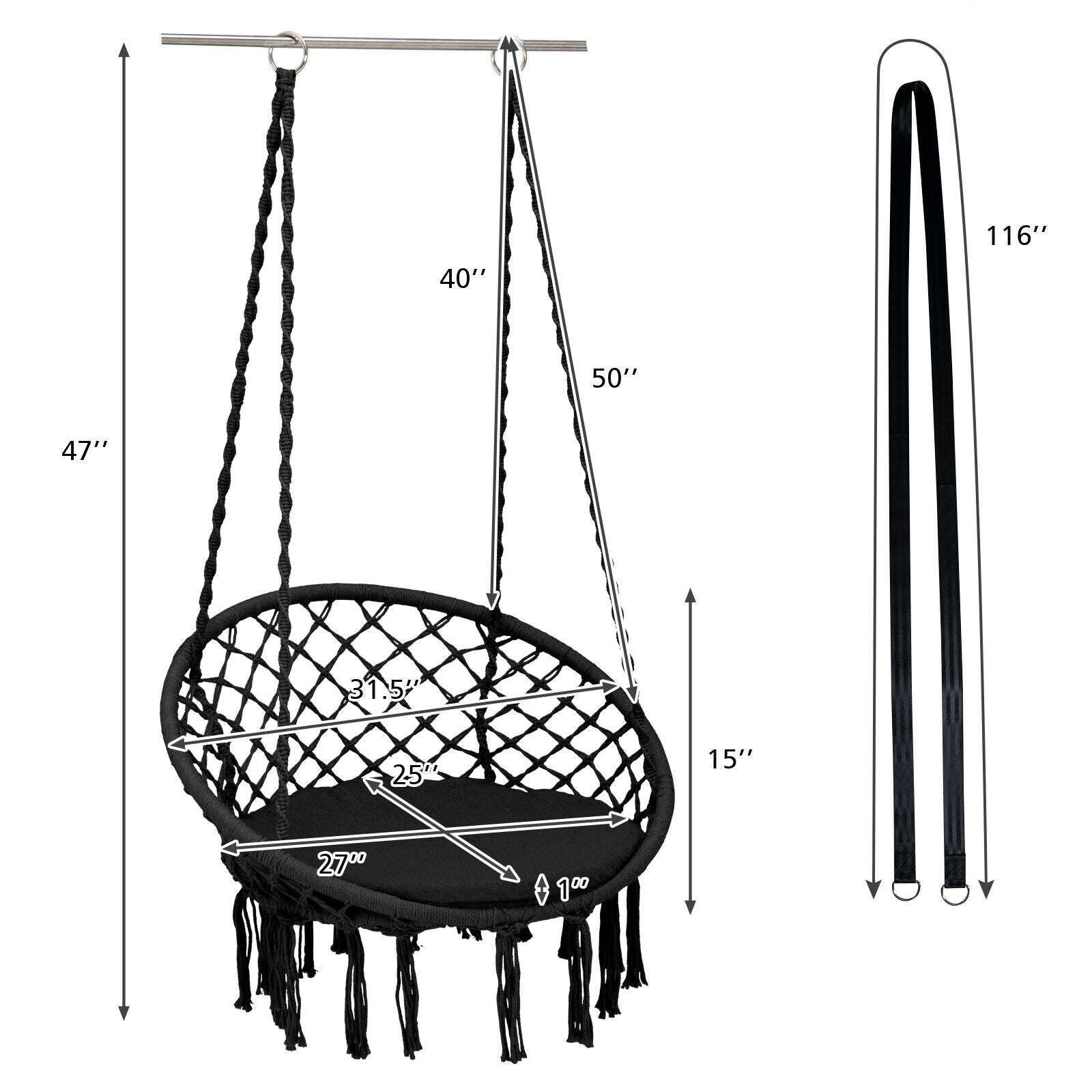 Cushioned Hammock Chair with Hanging Kit