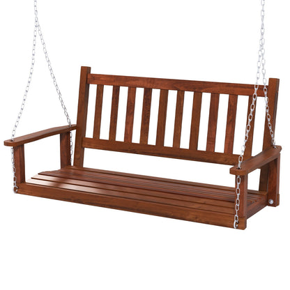 2-Person Wooden Outdoor Porch Swing with 500 lbs Weight Capacity - Brown or White