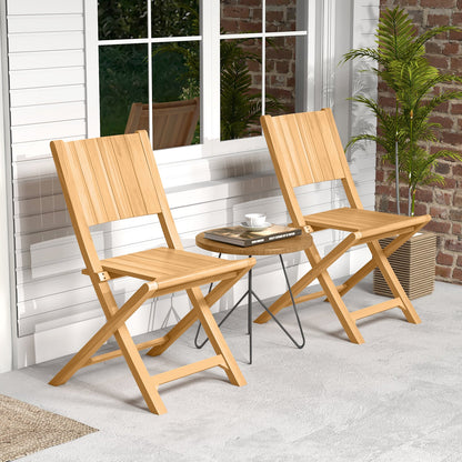 Set of 2 Teak Wood Outdoor Folding Chairs