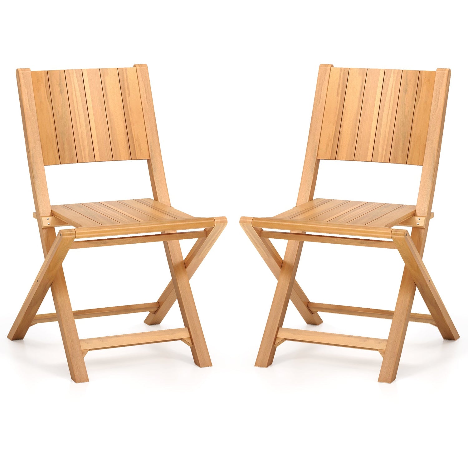 Set of 2 Teak Wood Outdoor Folding Chairs