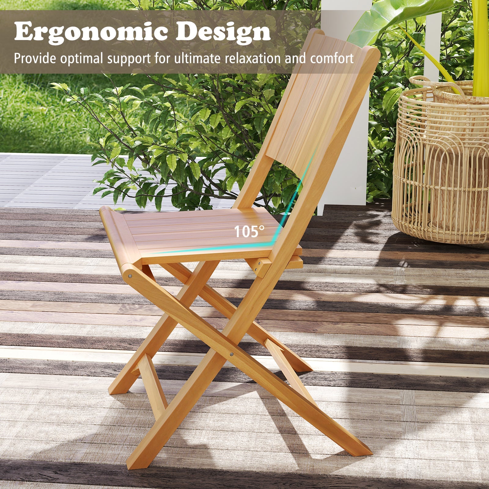Set of 2 Teak Wood Outdoor Folding Chairs