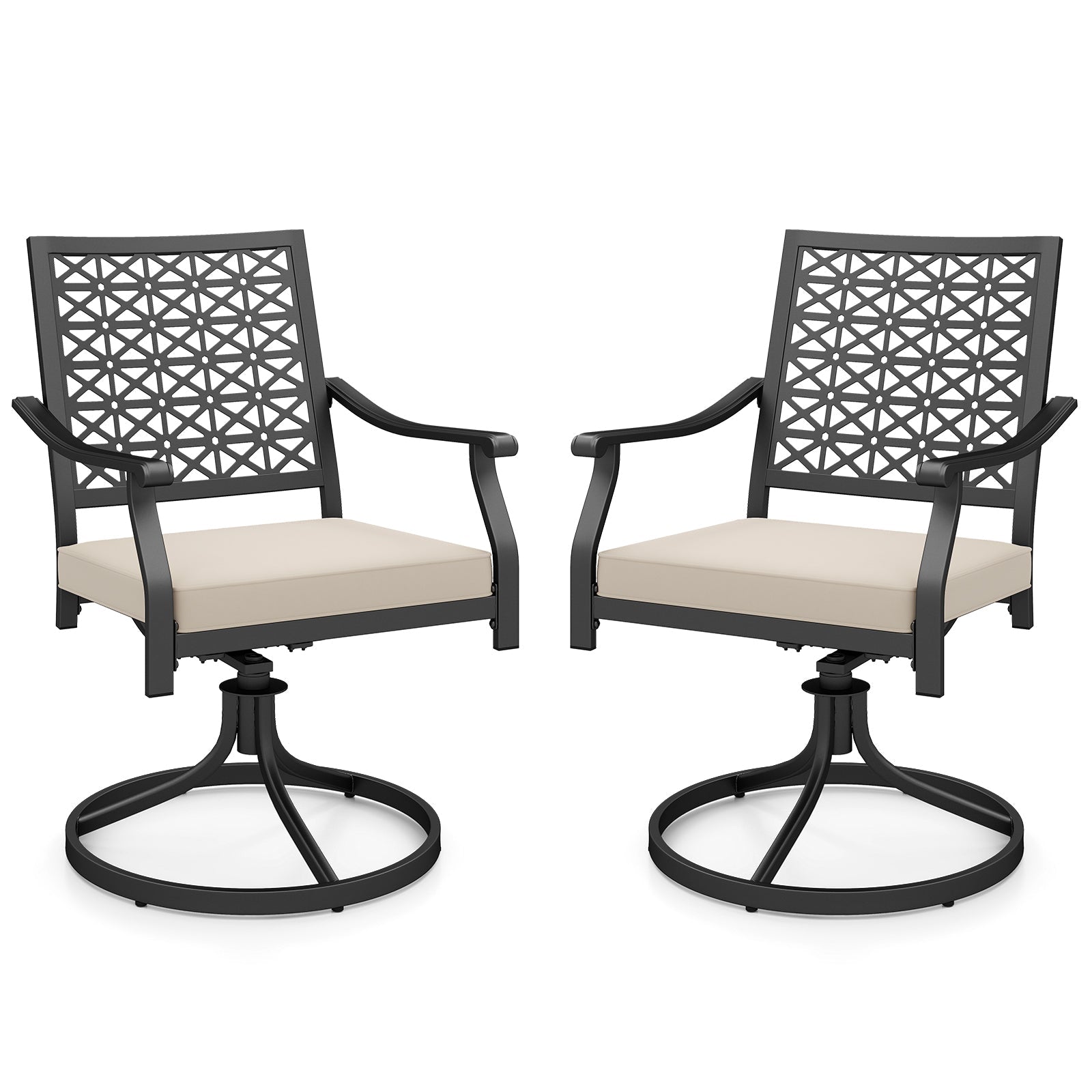 Set of 2 Outdoor Swivel Chairs with Removable Cushions - Beige
