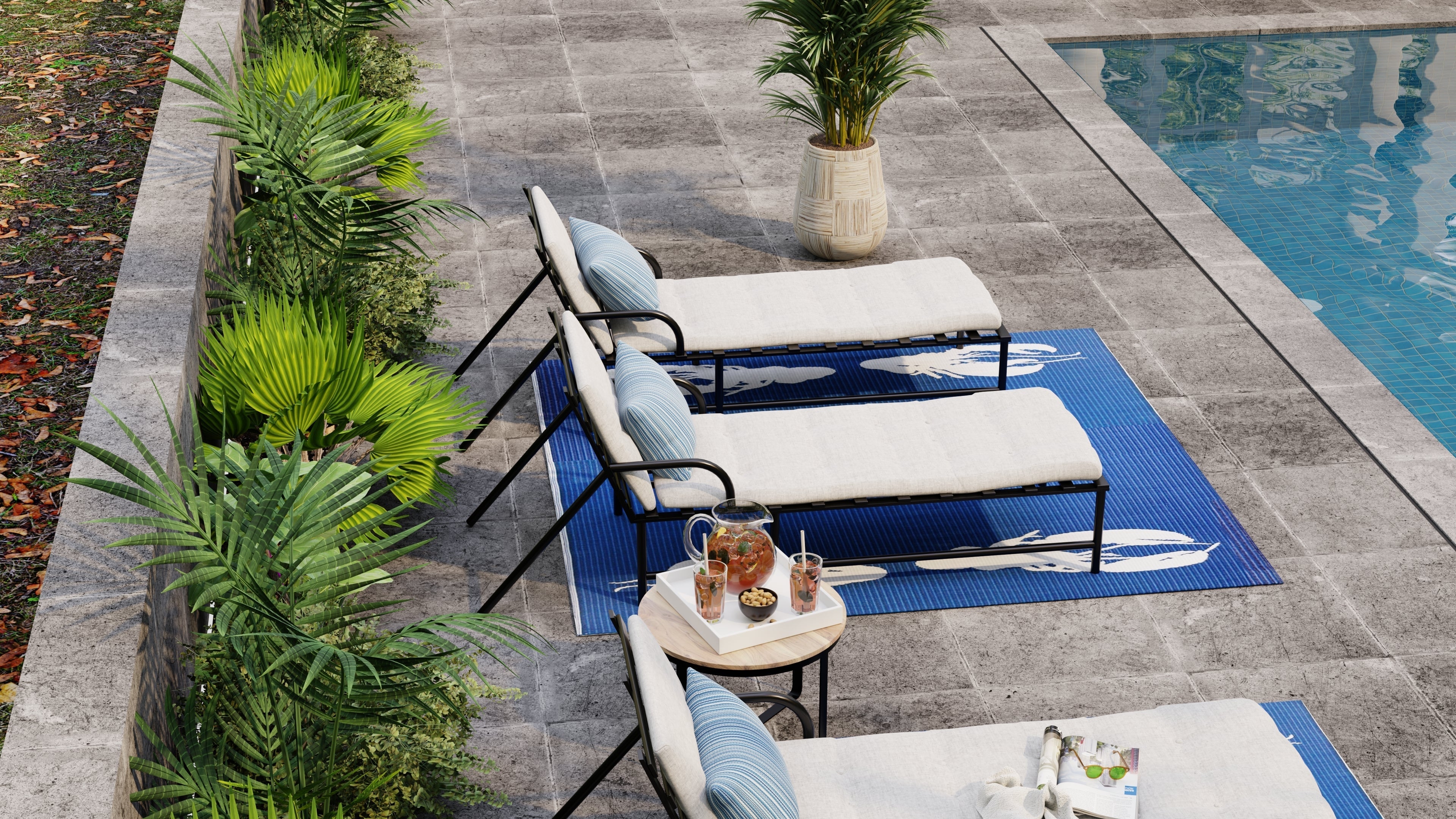 Four Lobster Blue &amp; White Outdoor Mat