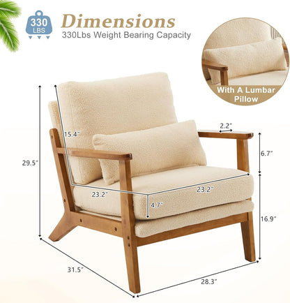 Teddy Velvet Upholstered Armchair With Pillow in Light Khaki
