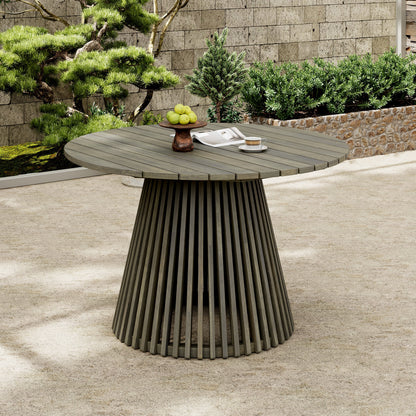 Round Outdoor Grey Acacia Wood Patio Dining Table - 47.25 inch