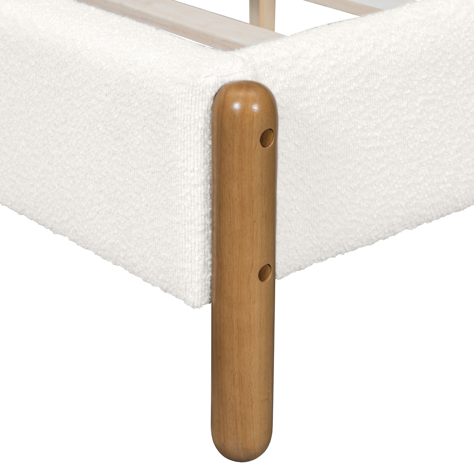Queen Size Bed Frame with Boucle Upholstered Headboard and Solid Wooden Legs - Off White