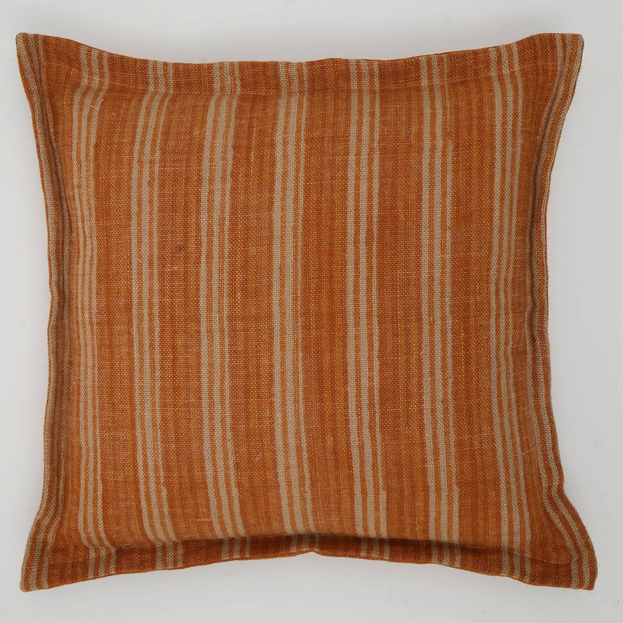 Orange Jute & Cotton Striped Throw Pillow