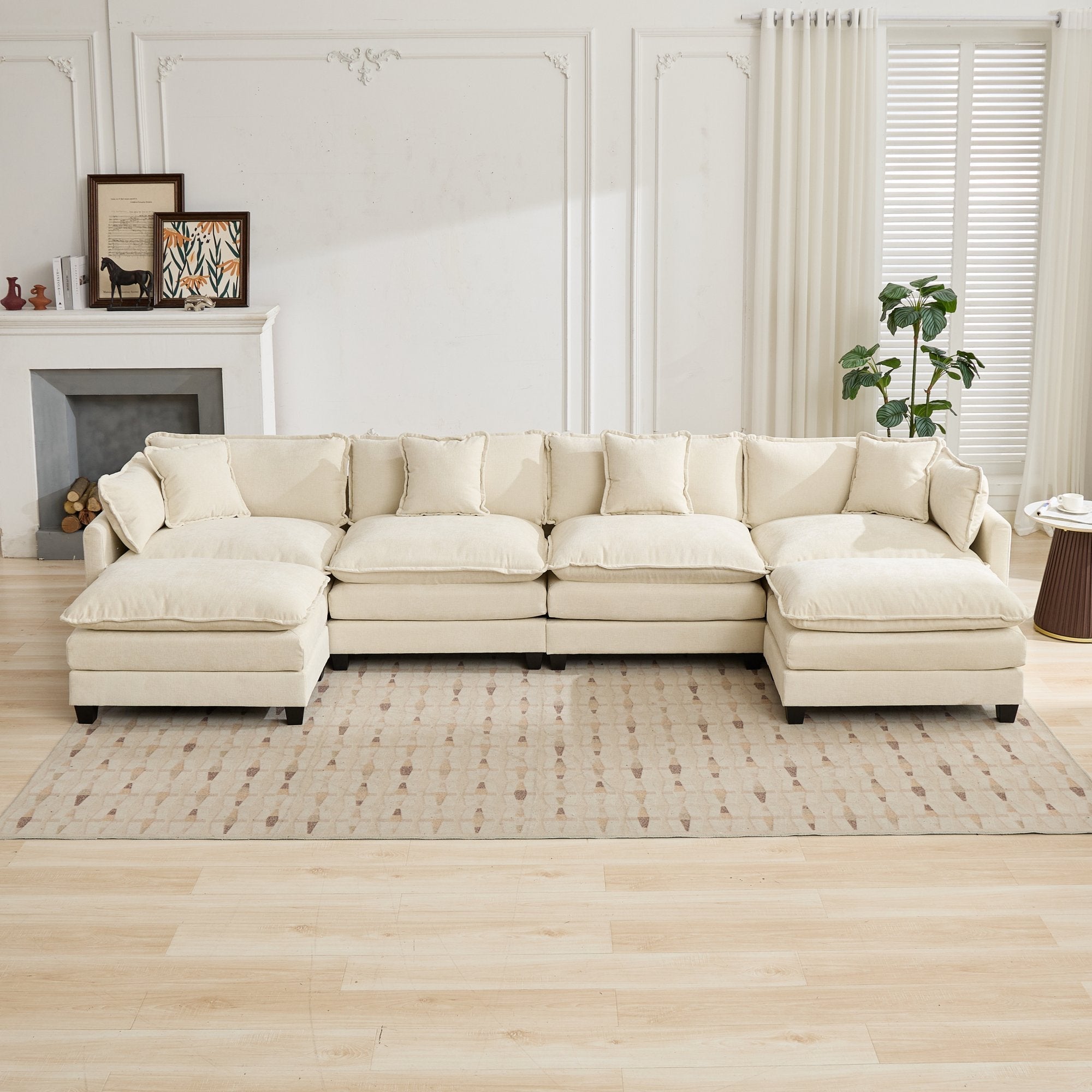 Cloud 4 Seat Sofa with Chenille Fabric in Beige