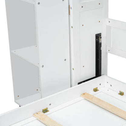 Queen Murphy Bed with Storage Doors - White