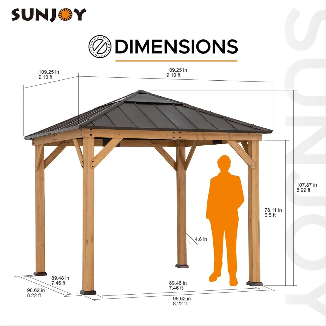 9x9 Cedar Framed Hardtop Outdoor Gazebo