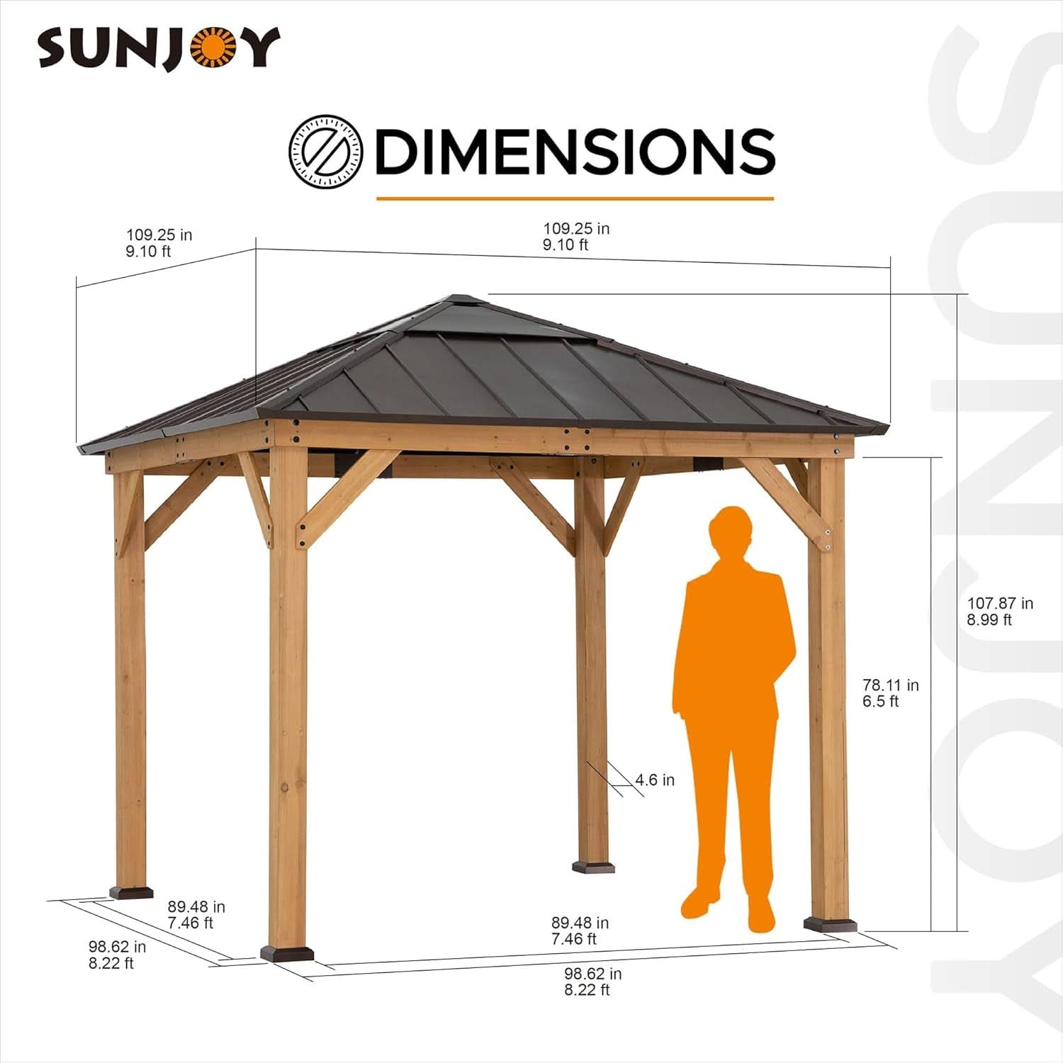 9x9 Cedar Framed Hardtop Outdoor Gazebo