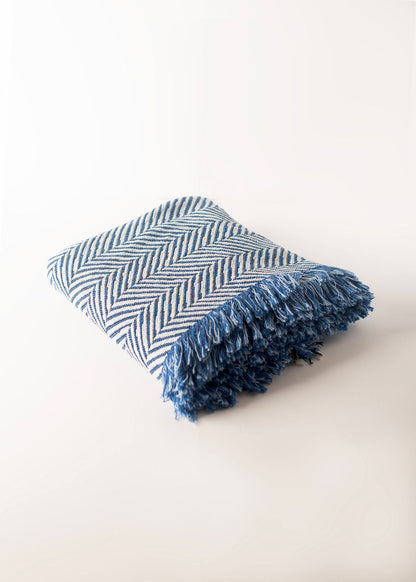 Blue Herringbone Jacquard Woven Throw
