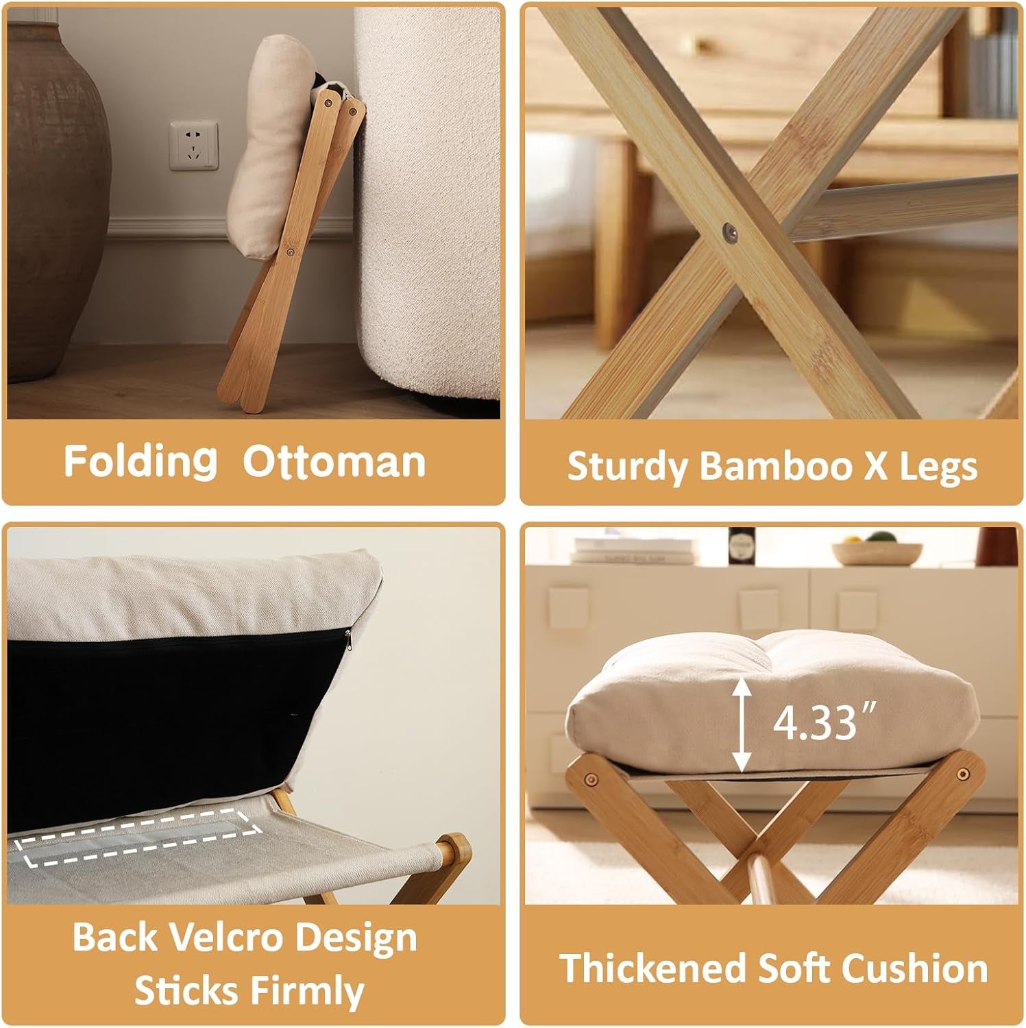 Bamboo Foldable Ottoman Foot Rest