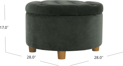 Handcrafted Loden Green Velvet Storage Ottoman