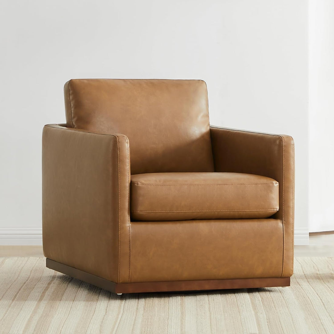 Swivel Accent Chair, Faux Leather in Saddle Brown