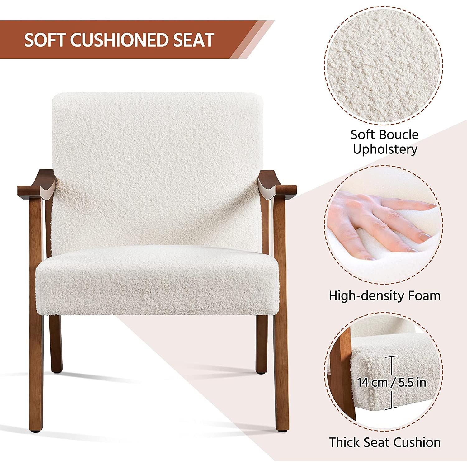 Boucle Accent Chair With Wooden Legs in Ivory