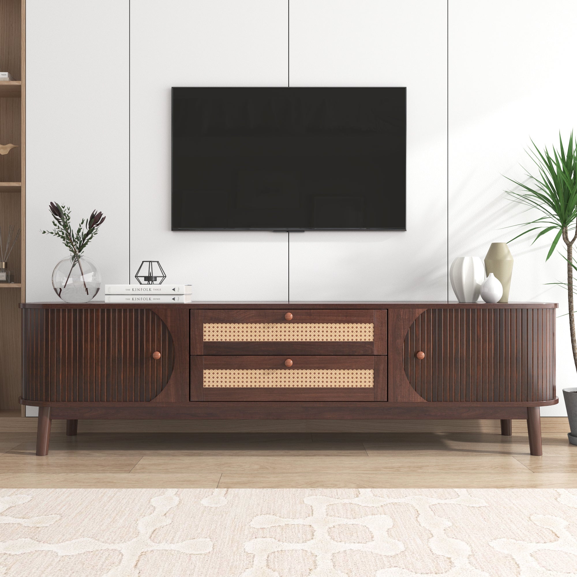Modern Mid Century Rattan TV Stand