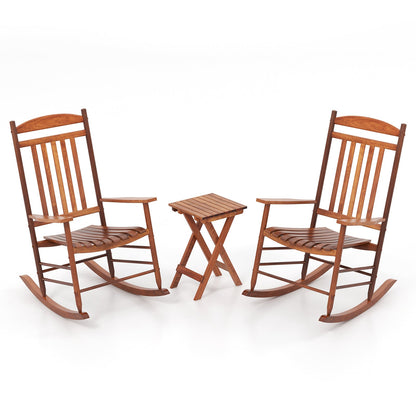 3-piece Outdoor Poplar Wood Rocking Chair Set - Natural