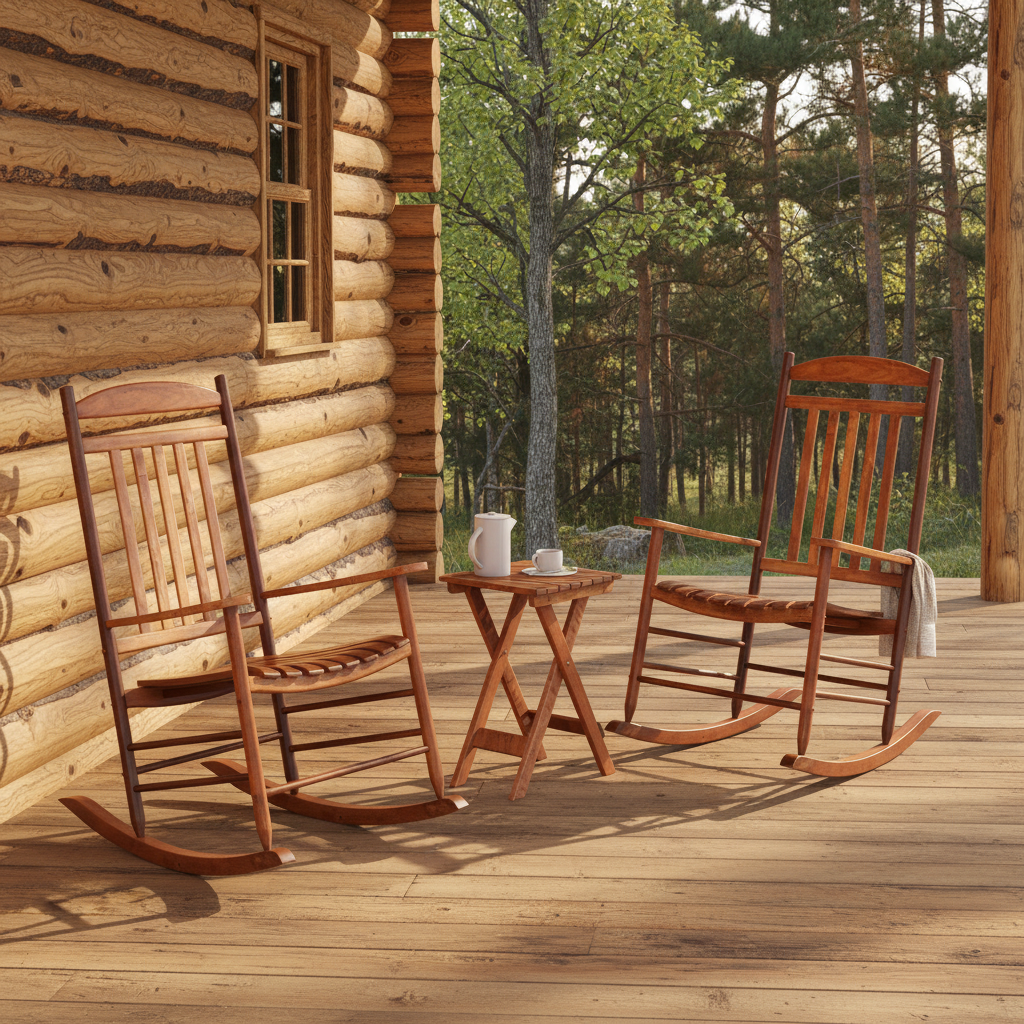 3-piece Outdoor Poplar Wood Rocking Chair Set - Natural