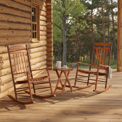 3-piece Outdoor Poplar Wood Rocking Chair Set - Natural