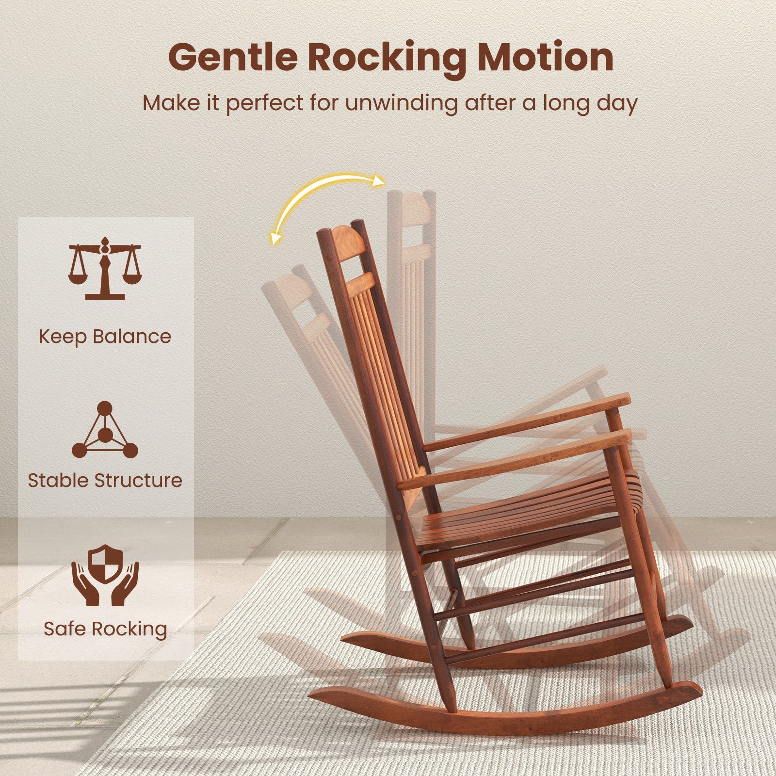 3-piece Outdoor Poplar Wood Rocking Chair Set - Natural