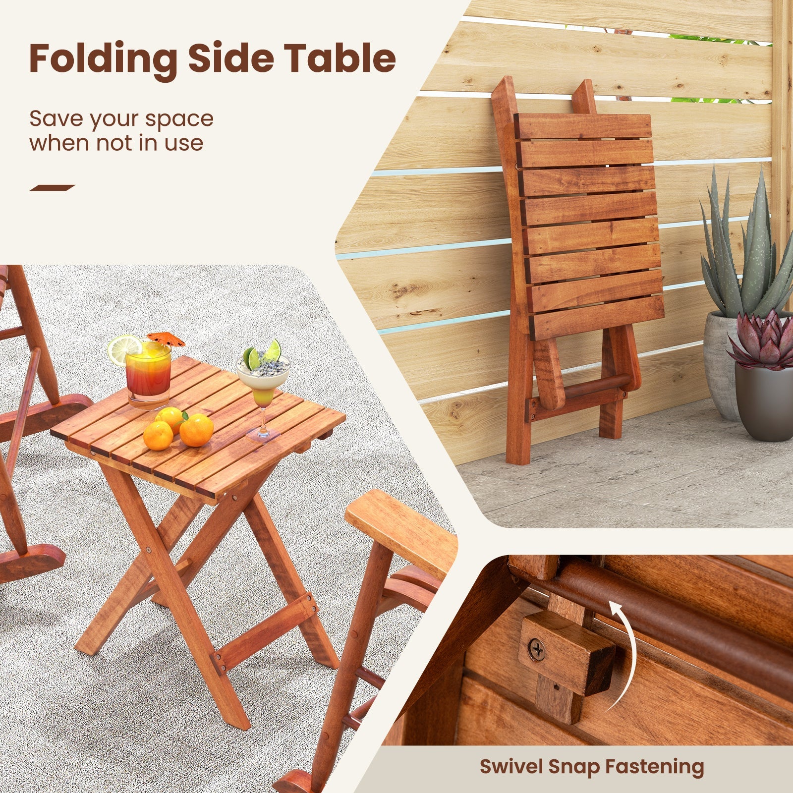 3-piece Outdoor Poplar Wood Rocking Chair Set - Natural