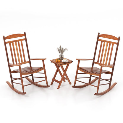 3-piece Outdoor Poplar Wood Rocking Chair Set - Natural
