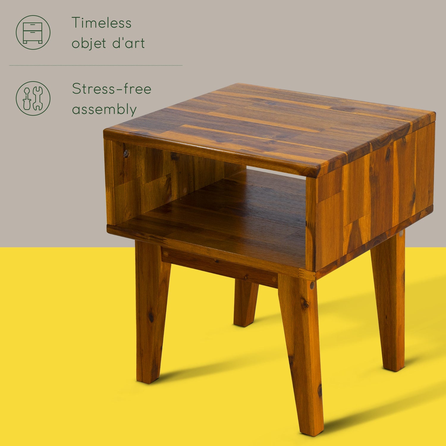 Serena Solid Acacia Wood Nightstand - 6 Colors