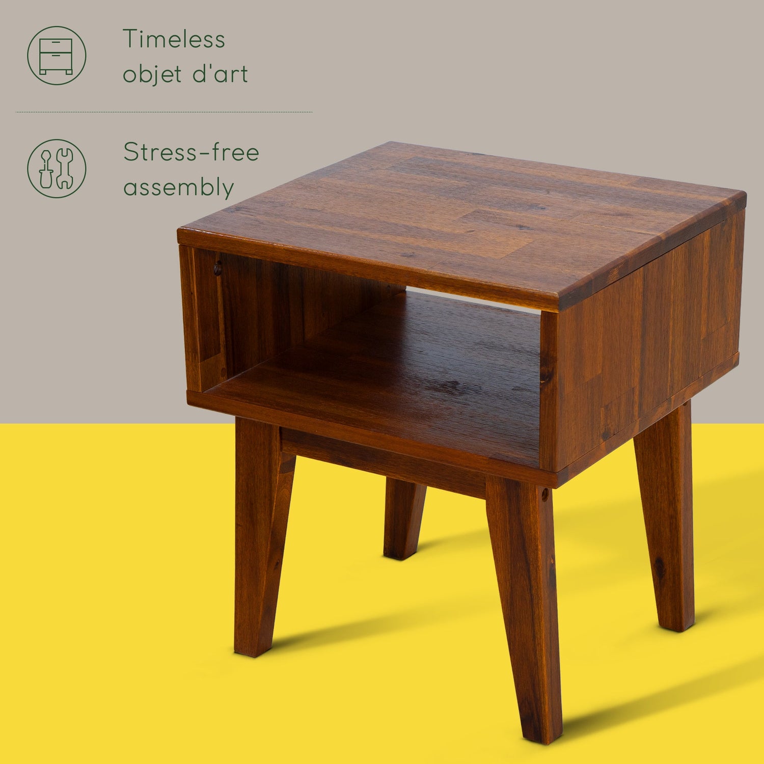 Serena Solid Acacia Wood Nightstand - 6 Colors