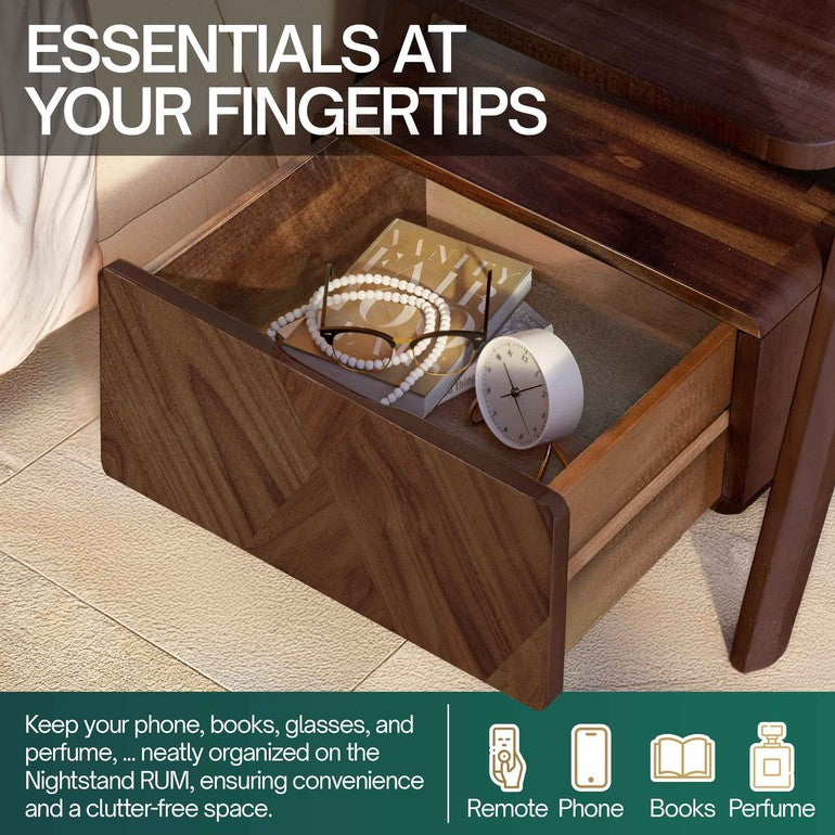 Rorns Rum Nightstand with Drawer - 2 Colors
