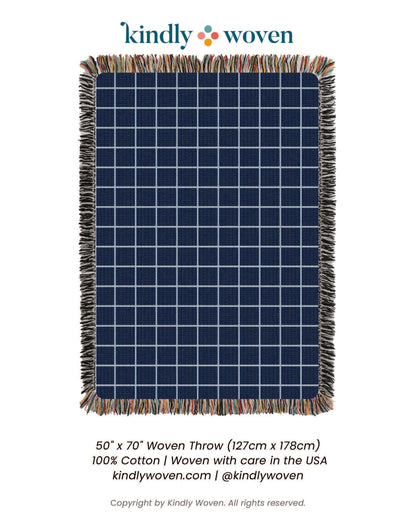 Blue Grid Jacquard Woven Throw