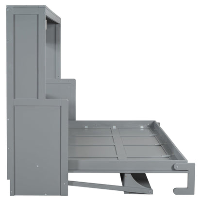 Queen Size Murphy Bed with Hydraulic Lift &amp; Desk Design - Gray