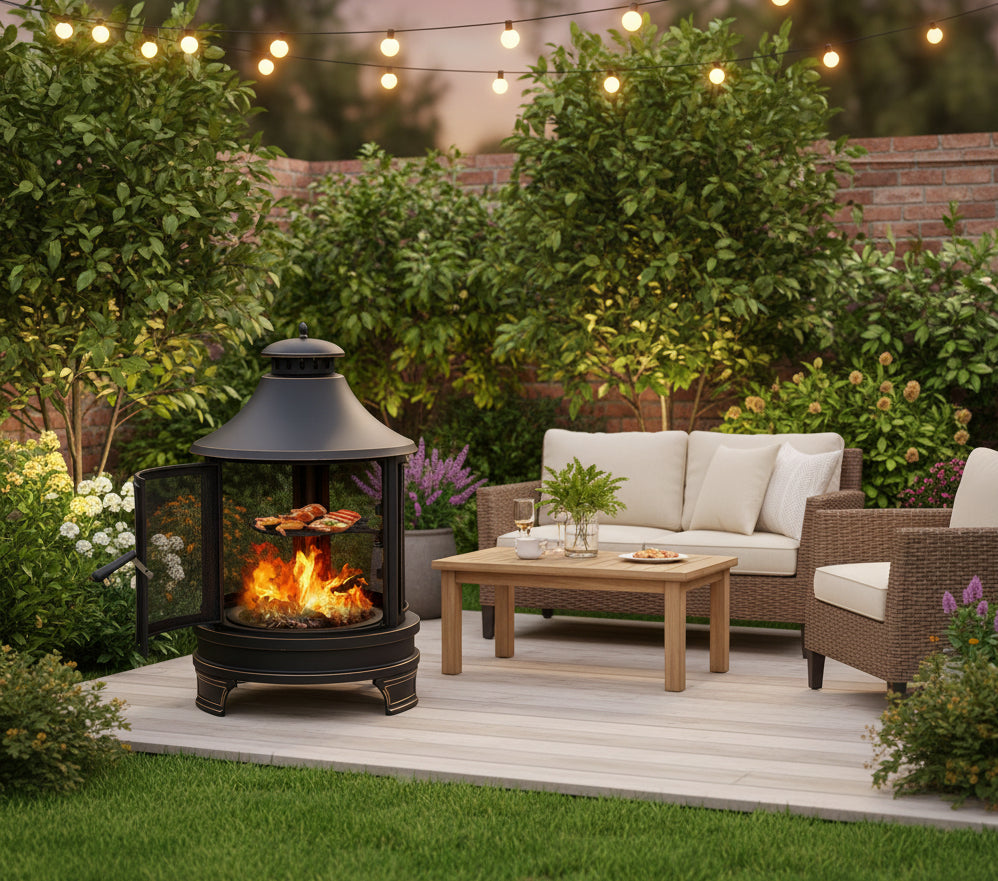 Outdoor Fire Pit/Chiminey with Grill for Garden BBQ