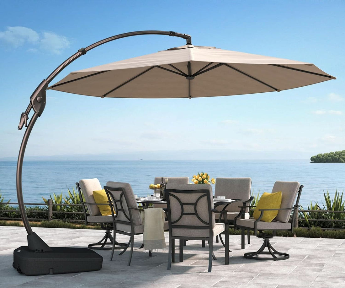 11ft Cantilever Umbrella With Durable Frame and Base - Champagne