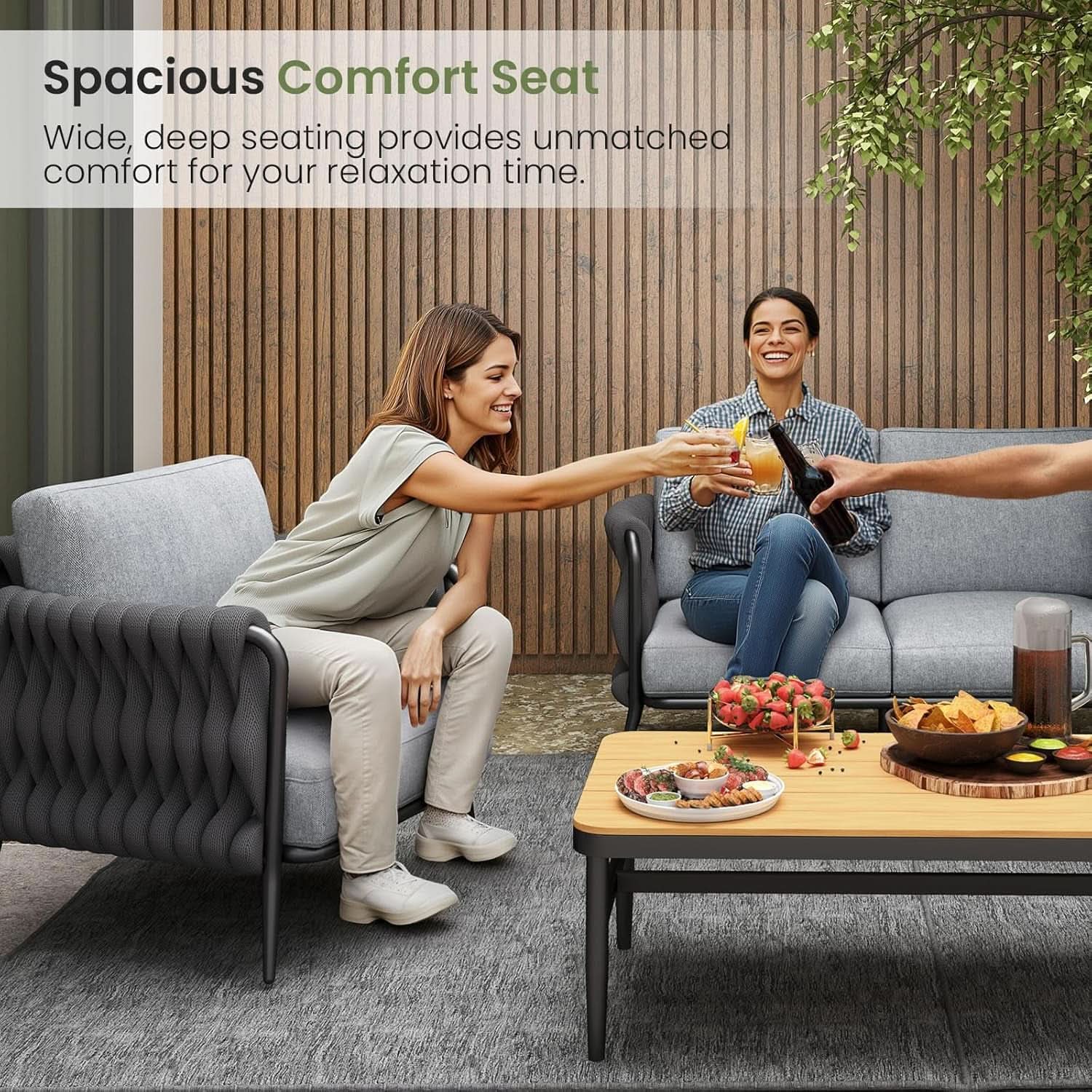 Modern Outdoor Patio Furniture Set with Waterproof Cushions - Black/Gray