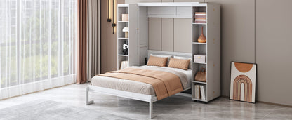 Queen Murphy Bed with Storage Doors - White