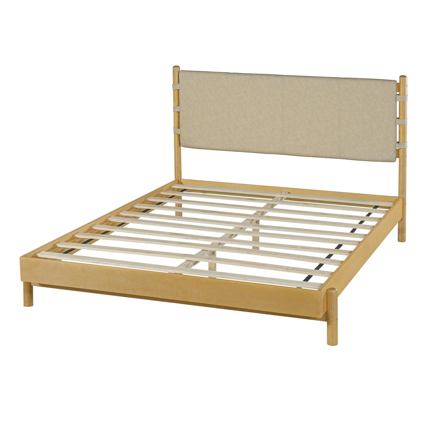 Modern Queen Bed Frame Set with 2 Nightstands - Beige Wood
