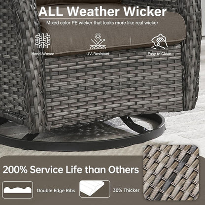 8-Piece Outdoor Wicker Lounge Set with Swivel Chairs, Ottomans, Tables - Gray