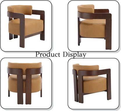 Brown Leather Midcentury Barrel Chair