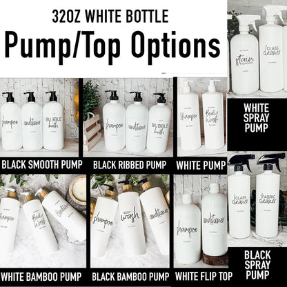 32oz Plastic Cleaning Bottles with Customized Labels- White