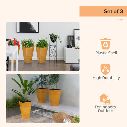 Set of 3 Outdoor Planters in Faux Wood Finish