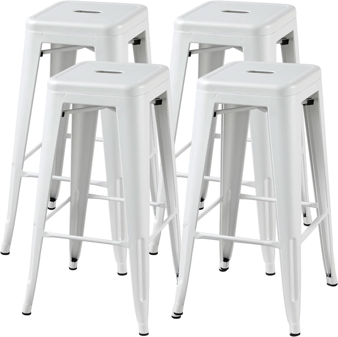 Set of 4 Stacking Metal Indoor/Outdoor Bar Stools- White