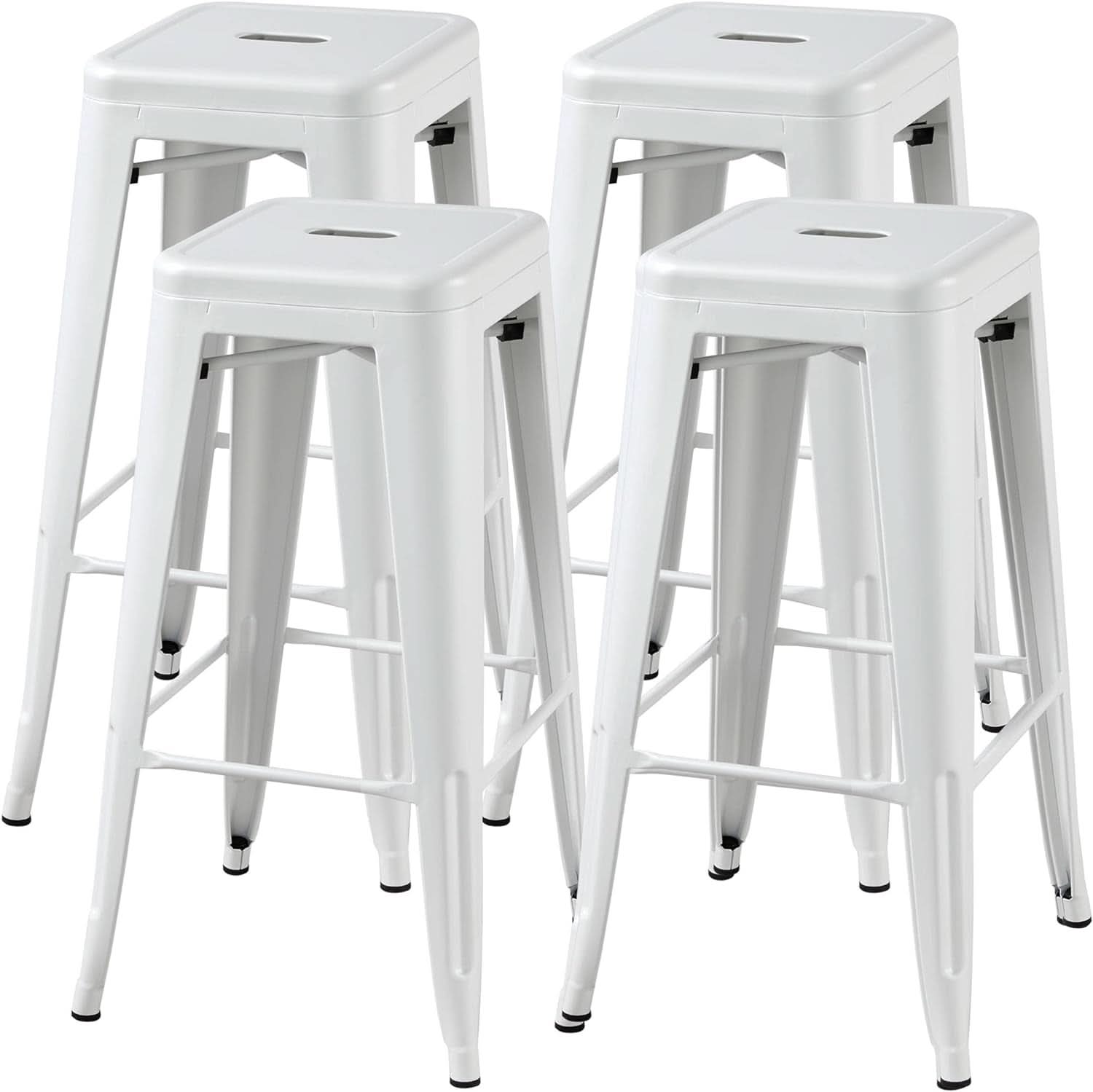 Set of 4 Stacking Metal Indoor/Outdoor Bar Stools- White