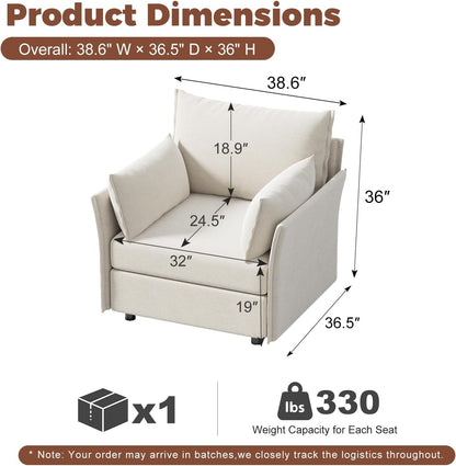 Deep Seat Upholstered Accent Chair in Ivory