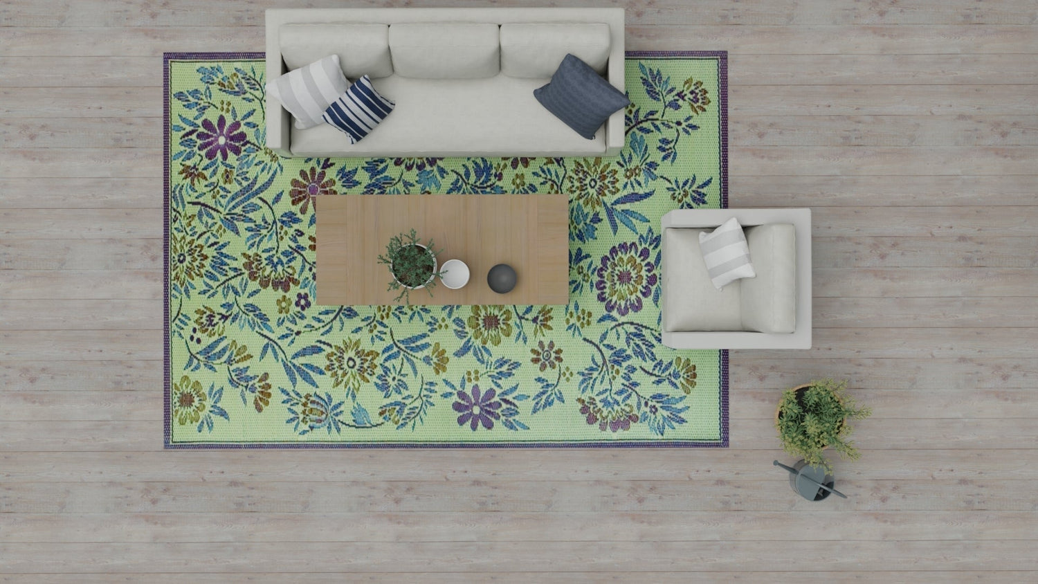 Wildflowers Green/Eggplant Reversible Outdoor Mat